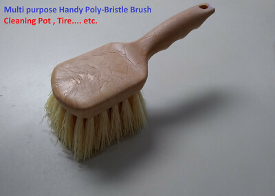8 - 1/2'' Pot / TIre Scrub Brush, Yellow Poly Fiber,  Poly handle Multi Purpose