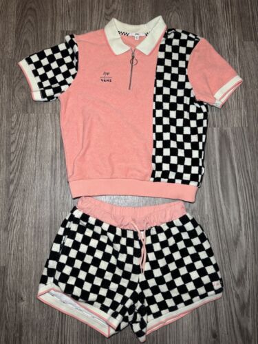 Rare Vans Checkerboard Outfit Pink Medium Retro Retireman Shorts Zip Shirt NEW - Picture 1 of 14
