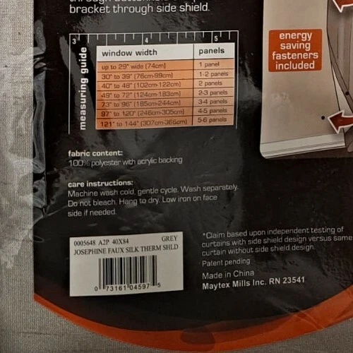 Maytex Josephine Thermal Energy Wrap Window Panels  2 inc in package 40 x. 84 in - Image 4 of 4