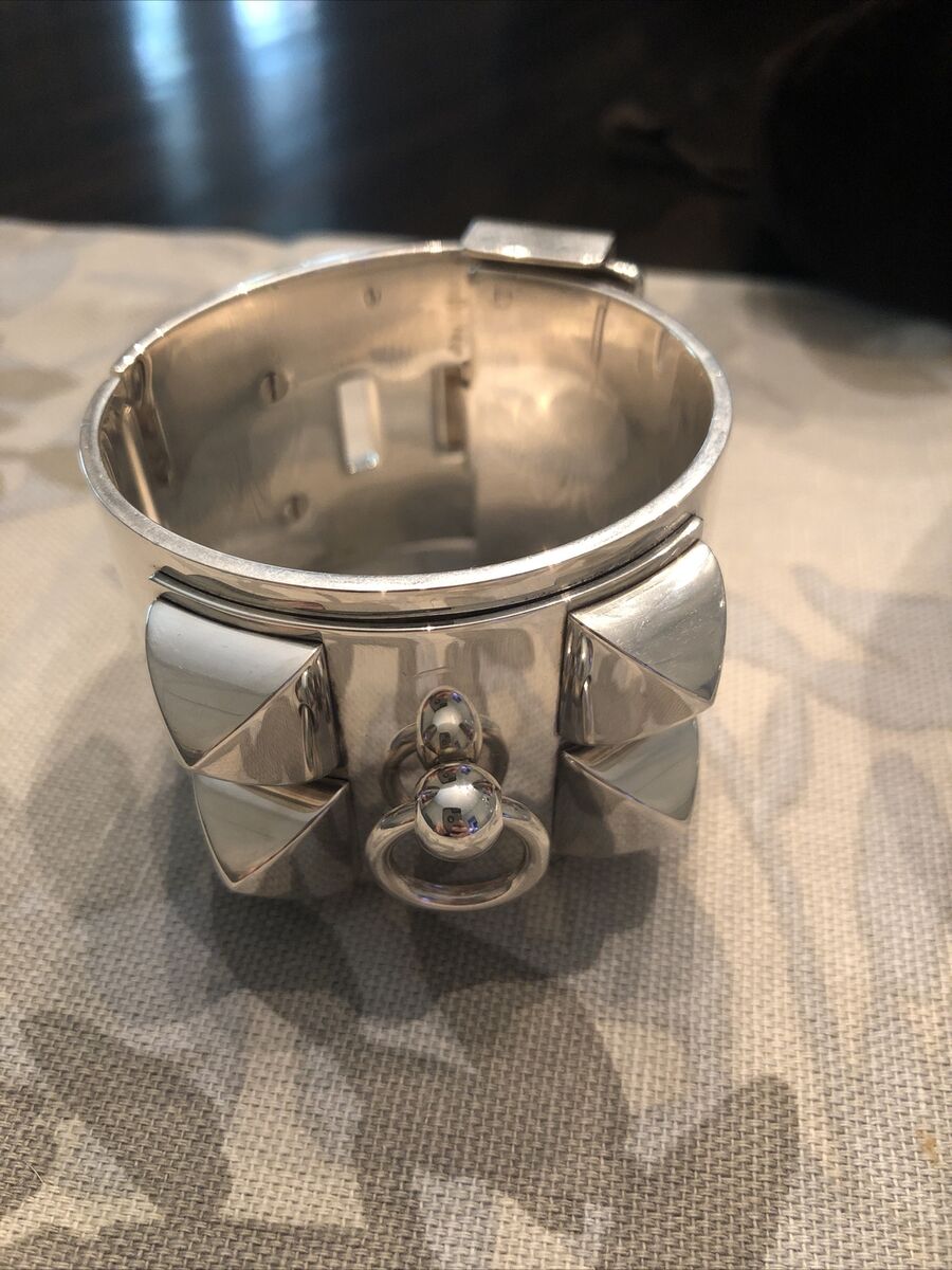 Hermes Collier de Chien Bracelet Sterling Silver Size Small