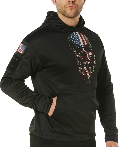 Rothco Black Concealed Carry Hoodie with USA Flag Bearded Skull Print Sweatshirt image 2