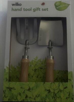 Edelstahl Garten Handkelle und Handgabel Set - Asche Holzgriff