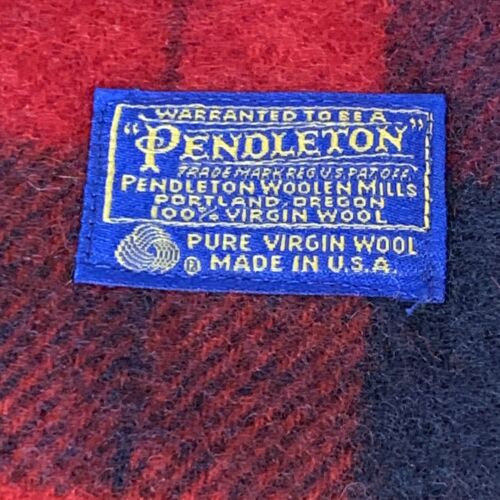 Vintage Pendleton Plaid Red Blue Wool Blanket With Tassels 53 X 69 +9 Fringe - Picture 2 of 6