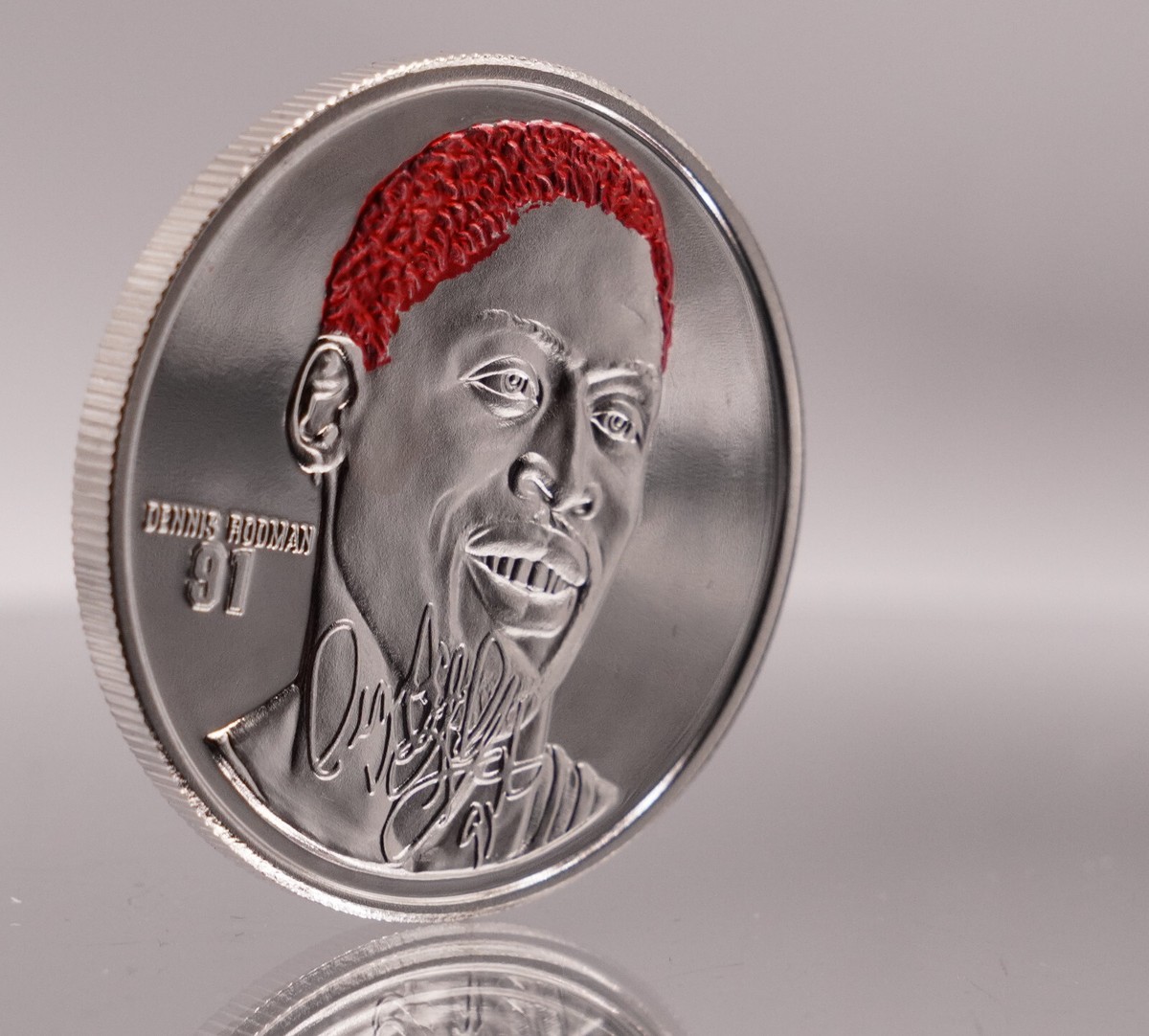 Chicago Bulls #91 Dennis Rodman Basketball 1oz 999 FINE Silver art