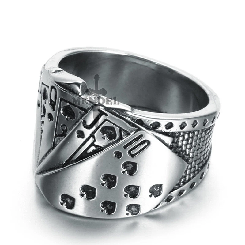 MENDEL Mens Biker Casino Lucky Poker Ring Jewelry Men Stainless Steel Size 7-15 - Image 4 of 4