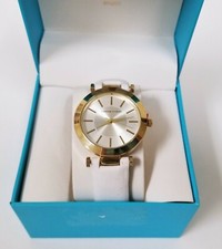NEW ADRIENNE VITTADINI GOLD TONE,WHITE FAUX LEATHER BAND WATCH