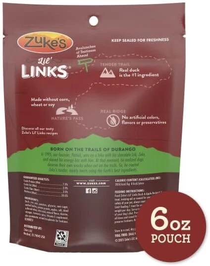 Zuke's Lil' Links golosinas suaves de entrenamiento para perros pato y manzana naturales 6 oz - LOTE DE 4 Foto 4 de 4