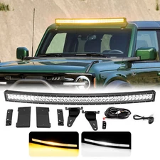 Amber/White Strobe 42'' LED Light Bar Roof Mounting Kit For Ford Bronco 21-2024