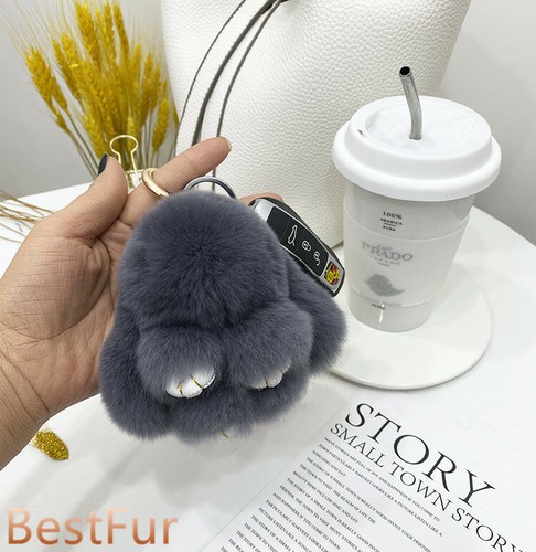 Muñeca de piel de conejo real de 10 cm/4" juguete niños regalo bolso colgante teléfono coche - Imagen 55 de 58