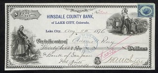 1876 Hinsdale Country Bank of Lake City CO Check to Adams & Posey Vignettes
