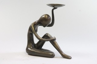 Sitzender weiblicher Akt Kerzenhalter Bronze Figur 1960er/70er Jahre (IK303)