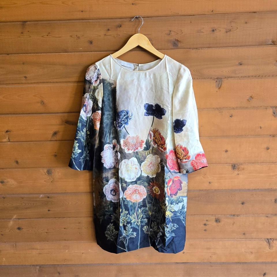 Vestido recto floral de seda beige Stella McCartney IT 40 US 8 flor botánica Foto 2 de 4