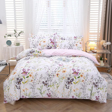 Floral Duvet Cover Set Queen Size 3-Pieces 100 Cotton Wildflowers Comforter Cov