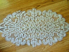 Beautiful Beige Dresser Scarf or Table Runner Crocheted 34 x 19 Vintage Looking