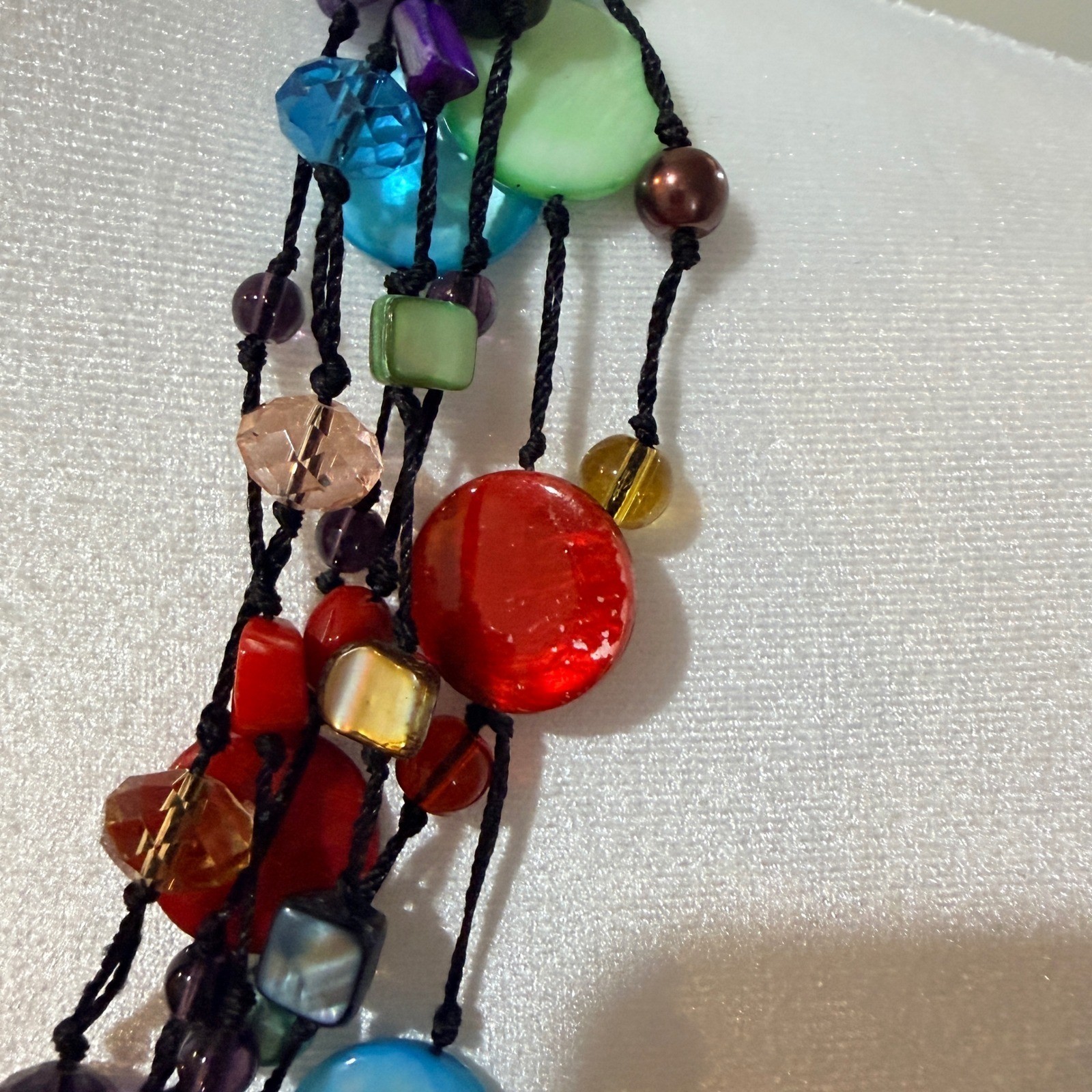 Multistrand Rainbow Bead Statement Necklace Shell… - image 3