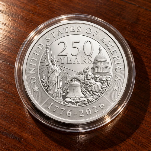 250th Anniversary Commemorative Silver Coin, GSM Mint, 1 oz 0.999 Silver Round - product listing photo