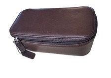 Coach Vintage Brown Leather Chubby Cosmetic Travel Case with Mirror