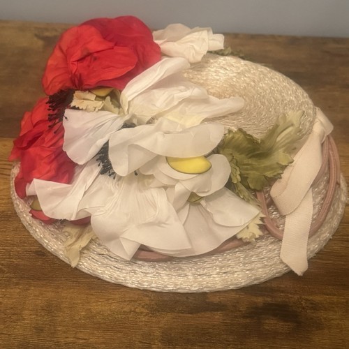 Crowley’s Detroit Vintage Strohhut große Blumenborte Schleife - Bild 5 von 14