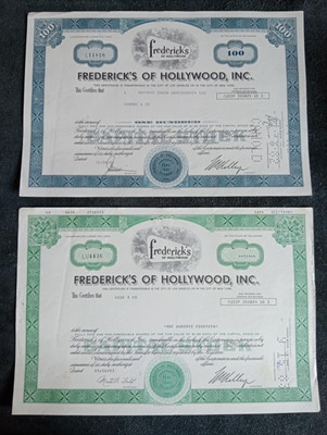 1982 - 1983 Frederick's of Hollywood, Inc. Stock Bond Certificates x2