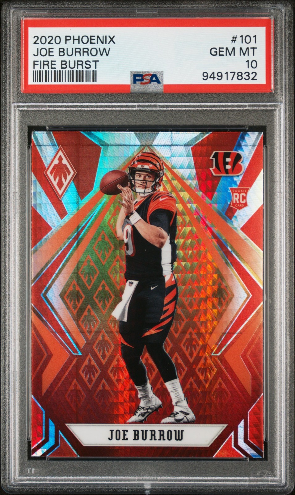 2020 Panini Phoenix 101 Joe Burrow RC Fanatics Exclusive Fire Burst Prizm PSA 10