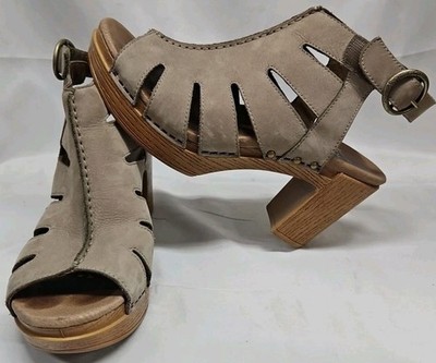 Dansko Demetra Platform Block Heel Sandals Beige Womens EU  38 US Size 8 Leather