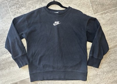 Nike Center Swoosh Logo Embroidered Black Crew Neck Sweater Kids Medium
