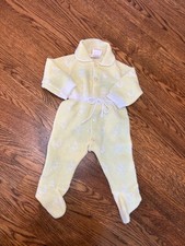 Vintage 80s Baby 0-3 Month Yellow Duck One Piece Gender Neutral Collared EUC