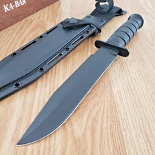 Ka-Bar Fighter Fixed Knife 8.10" 1095 Carbon Steel Blade Black Rubber Handle
