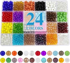 XSEINO About 1200PCS 6mm Original Color Glass Beads Bracelet Making Kit,24 Assor