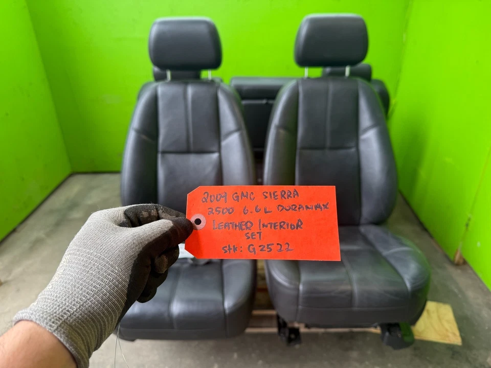 09 GMC SIERRA 2500hd 3500 HEATED FRONT REAR BLACK LEATHER SEATS 07-13 - Image 2 of 4