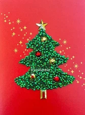 NEW! Papyrus Heavy Beaded Jeweled Christmas Tree Card