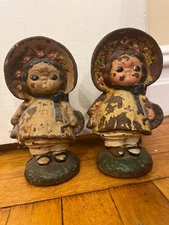 Antique Hubley Doorstops / coin banks  DOLLY DIMPLES and  Original Paint  SET  2