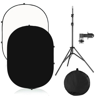 5x7ft/1.5x2m Chromakey Black White Backdrop with 7.8ft/2.4m Stand, 2-in-1 Rev...