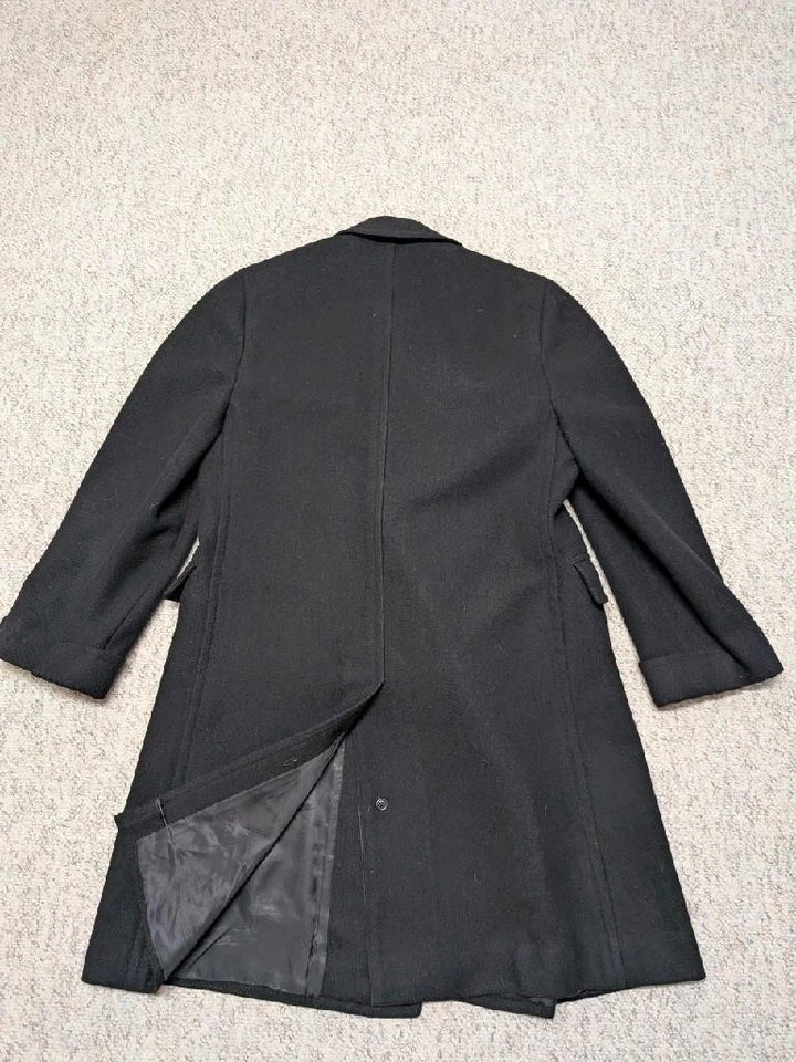 Abrigo negro vintage años 50 Union Made USA lana TWEED doble botonadura 40 Foto 2 de 4