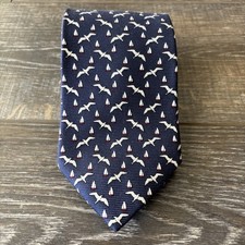 Brooks Brothers 346 Navy Sailboat Seagull Pure Silk Tie Made In USA Designer