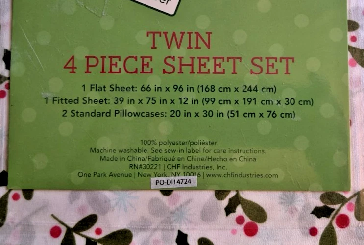 Рождественский набор простыней Holly Twin дополнительная наволочка новый в упаковке - Изображение 4 из 4