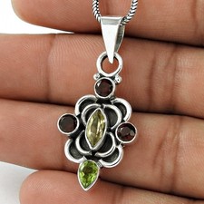 Natural Garnet Peridot Sterling Silver Valentine Gift Sister Elegant Pendant