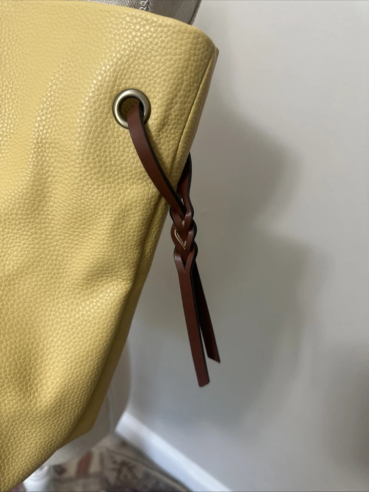 ST. JOHN'S BAY Yellow Faux Pebbled Leather Satchel Tote with Cognac Brown Trim - Image 3 of 4