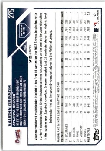 2023 Topps #275 Vaughn Grissom - Picture 2 of 2