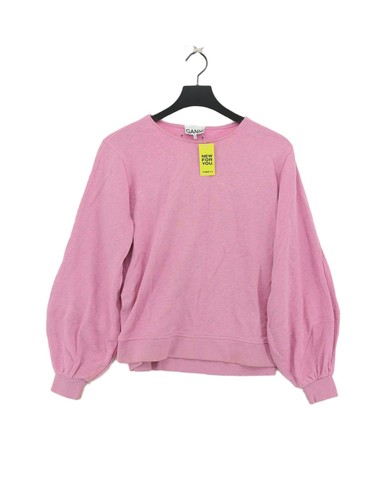Ganni Women's Jumper S Pink 100% Cotton Round Neck Pullover