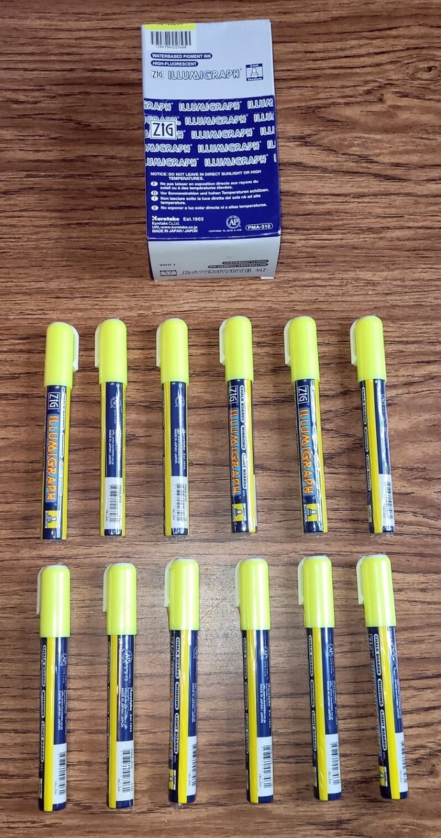 テカグラフ　2mm ZIG KURETAKE ILLUMIGRAPH FLUORESCENT MARKER 2MM MED. YELLOW – BOX