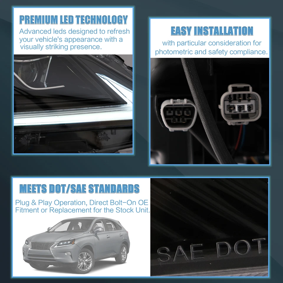 VLAND Paar LED Scheinwerfer Für Lexus RX270 RX300 RX350 RX450H 2013 2014 2015 - Bild 4 von 4