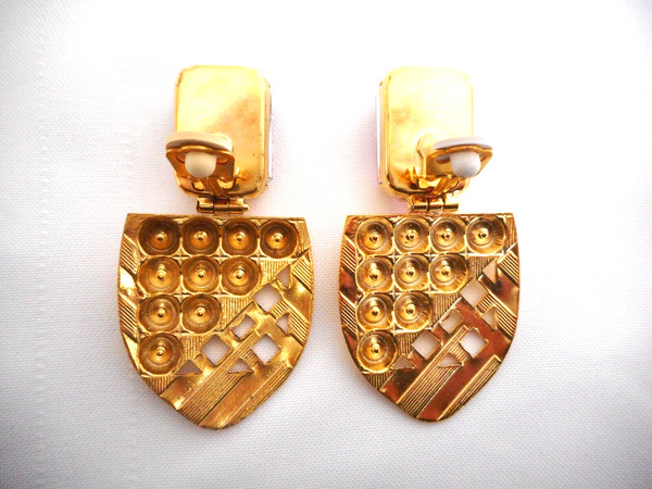 Alternate view of New Unsigned Ermani Bulatti Gold Plated Deco Shield W/crystals Clip Earrings