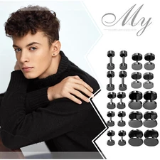 Stainless Steel Men Unisex Fake Black Ear Stretcher Plugs Cheater Earrings 2pcs