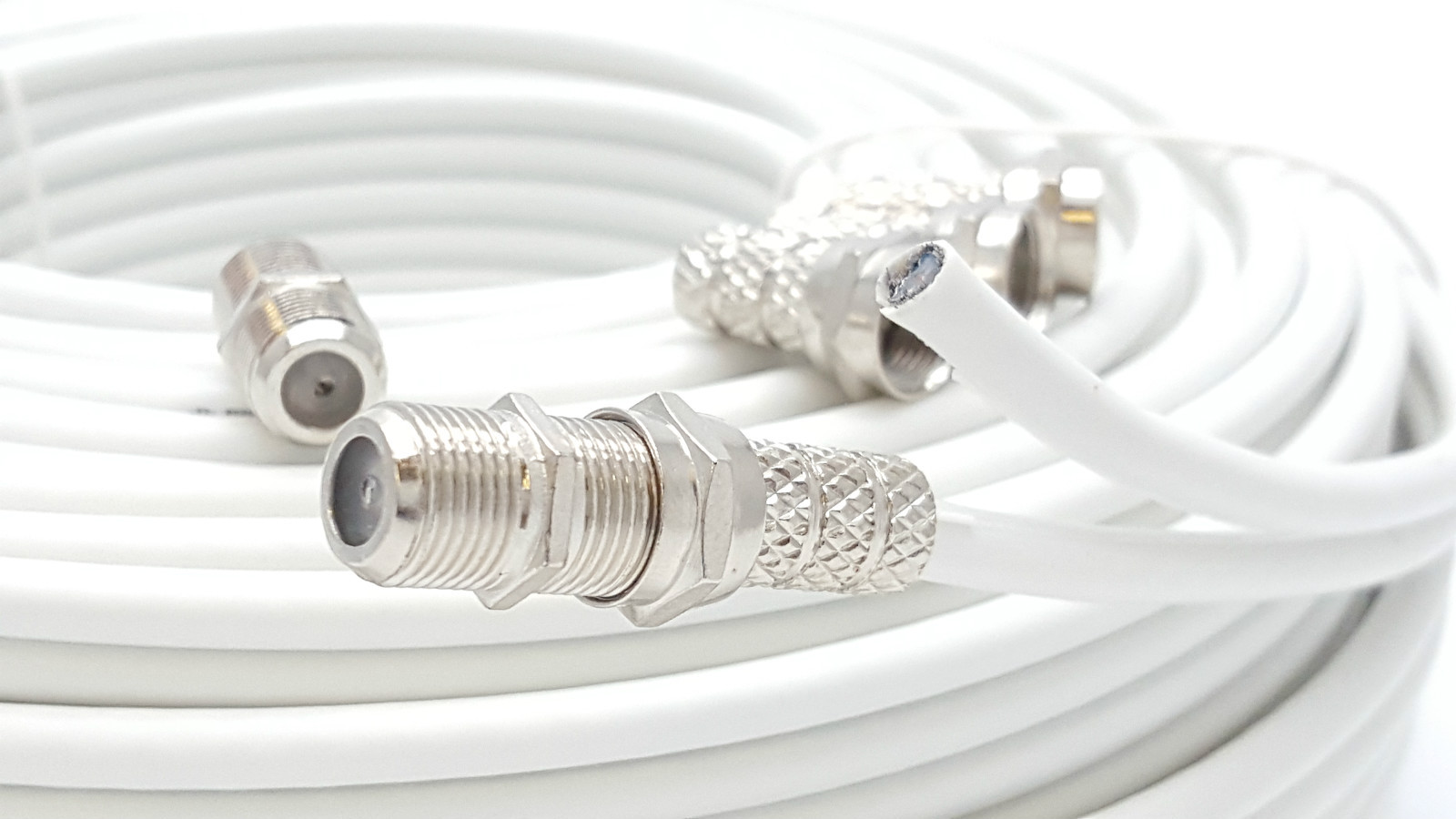 10m White TWIN Coaxial Satellite Extension Cable suitable for Sky Q, HD