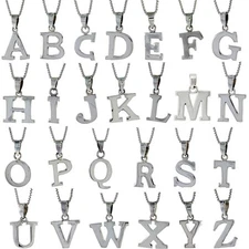 Sterling Silver Any A-Z Alphabet Block Initial Letter Pendant / Charm