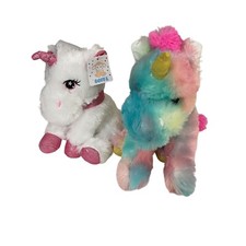 Goffa Unicorn Plush Lot of 2 White and Rainbow 7"
