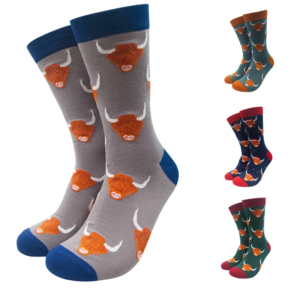 MENS BAMBOO SOCKS Highland Cow Mens Bamboo Cotton Socks UK 7-11, EU 40-46 Hairy Coo Mens Gift Scot