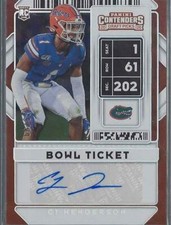 CJ HENDERSON 2020 CONTENDERS COLLEGE BOWL TICKET ROOKIE AUTO RC #D 45/99