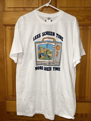 Smokey the Bear Less Screen Time More Green Time Forest Fires Adult T-Shirt XL